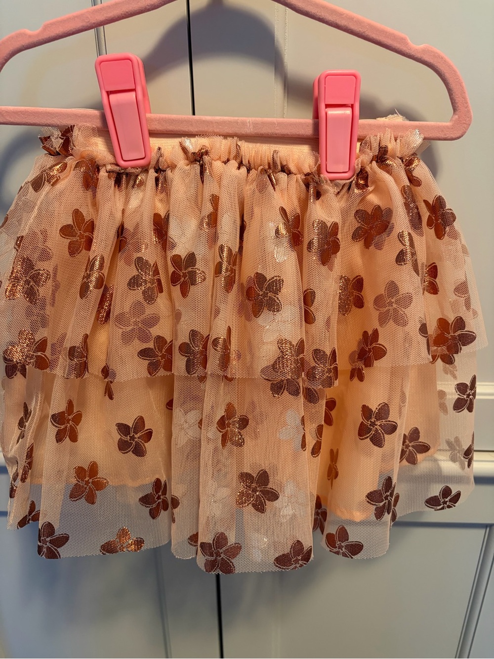 Disney Peach Floral Tulle Skirt with Metallic Accents
